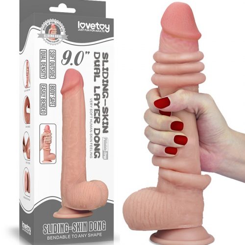 LoveToy - Sliding Skin Dildo 9" / 23 cm (Ø 3.5 CM) - Nude