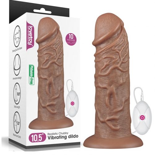 LoveToy - Realistic Chubby Vibrerende Dildo 27 cm - Bruin