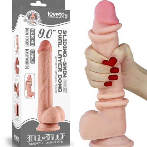 LoveToy - Sliding Skin Dildo 9.0" / 23 cm (Ø 4 CM) - Nude