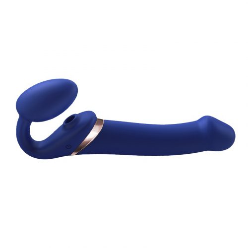 Strap-On-Me - Multi Orgasm - Strap-On Vibrator met Lik Stimulator Maat L - Blauw