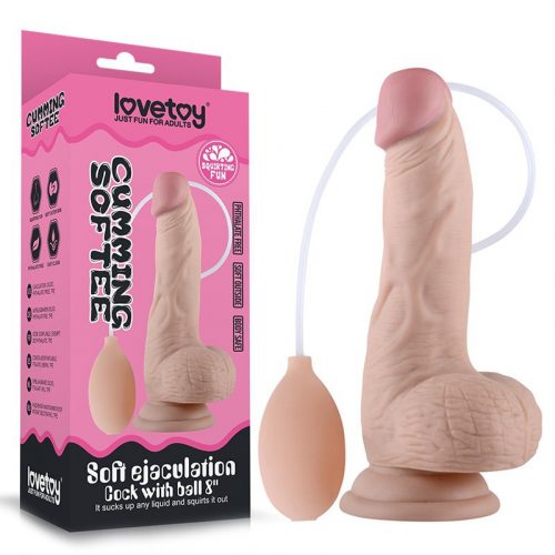 LoveToy - Soft Ejaculation Cock met testikels 20 cm - Squirting Dildo - Nude