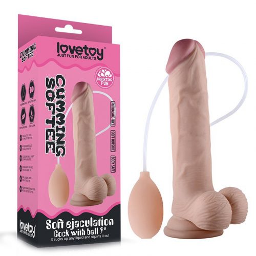 LoveToy - Soft Ejaculation Cock met testikels 23 cm - Squirting Dildo - Nude