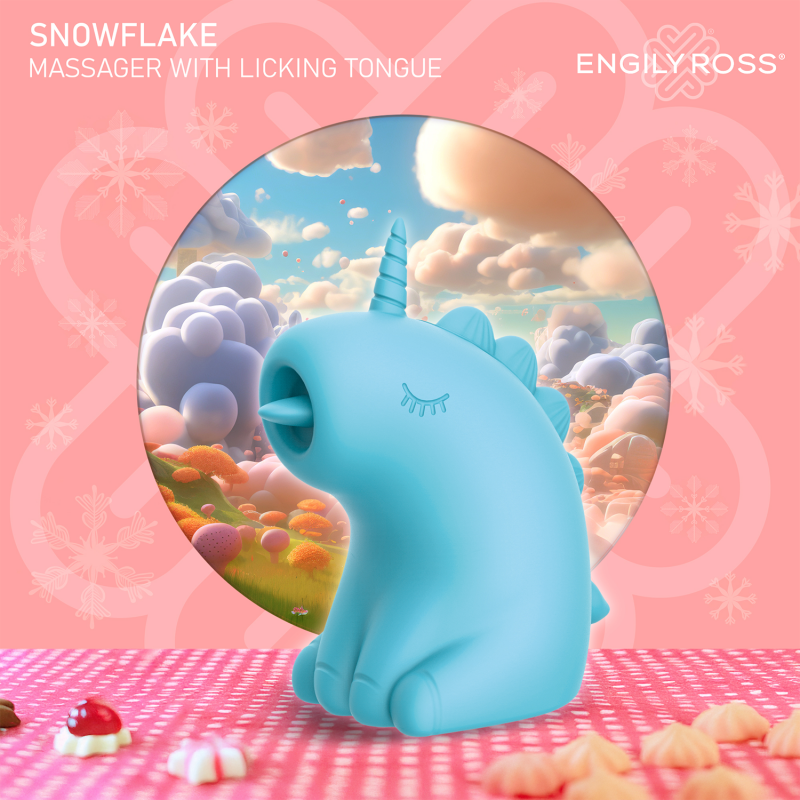 ER - Snowflake Unicorn - Massager met Likkende Tong - Blauw - Afbeelding 10