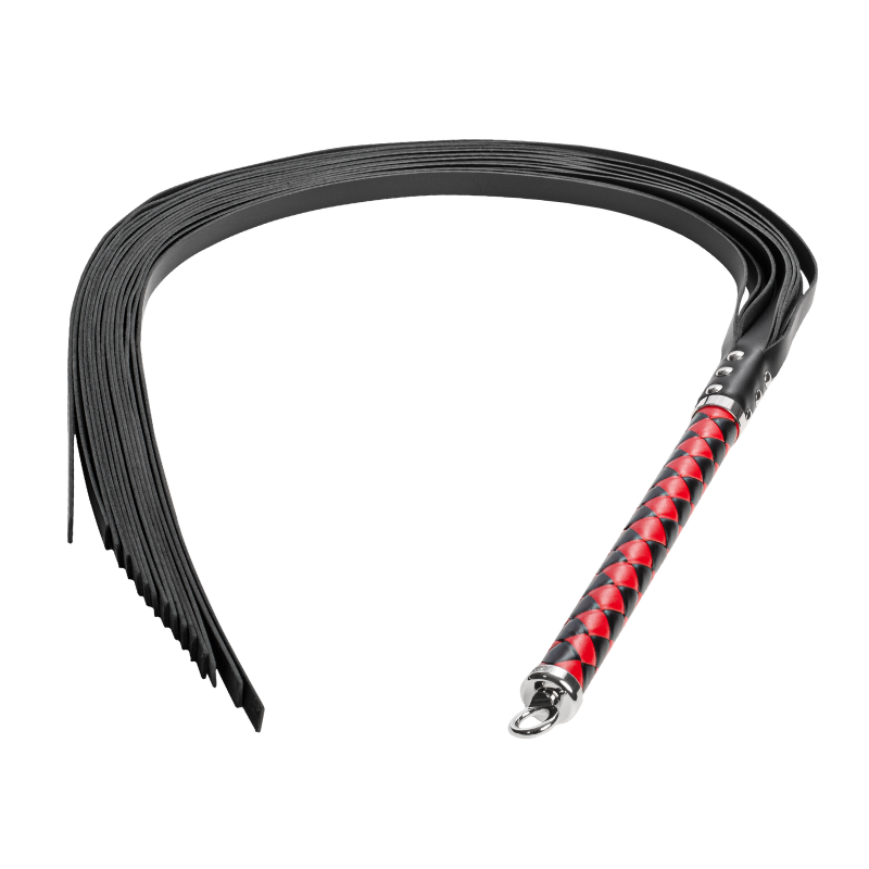RISE - Lange Flogger (zachte staarten) - Zwart/Rood - Afbeelding 4