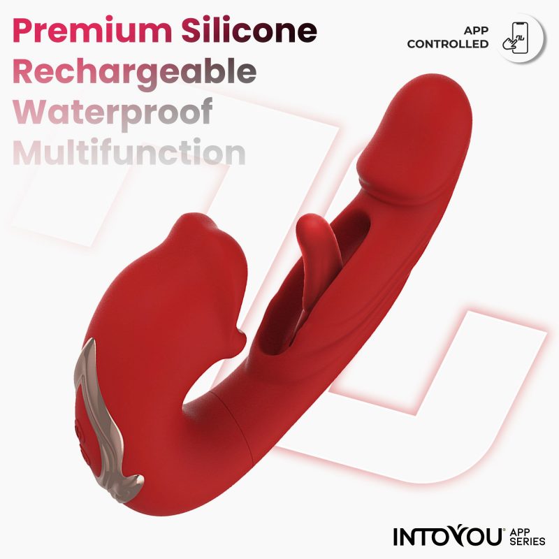 IY - Mouty - Biting & Flipping Rabbit Vibrator met App - Rood - Afbeelding 7