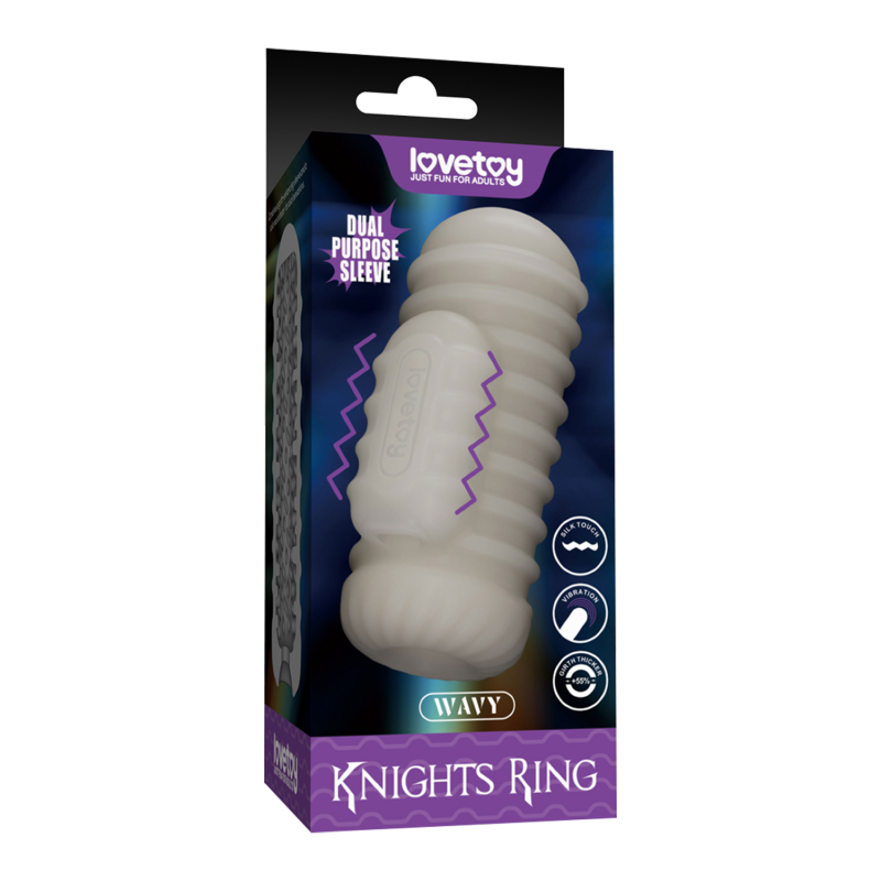 LoveToy - Knights Ring - Vibrerende Dual Purpose Sleeve - Golvend - Wit - Afbeelding 2