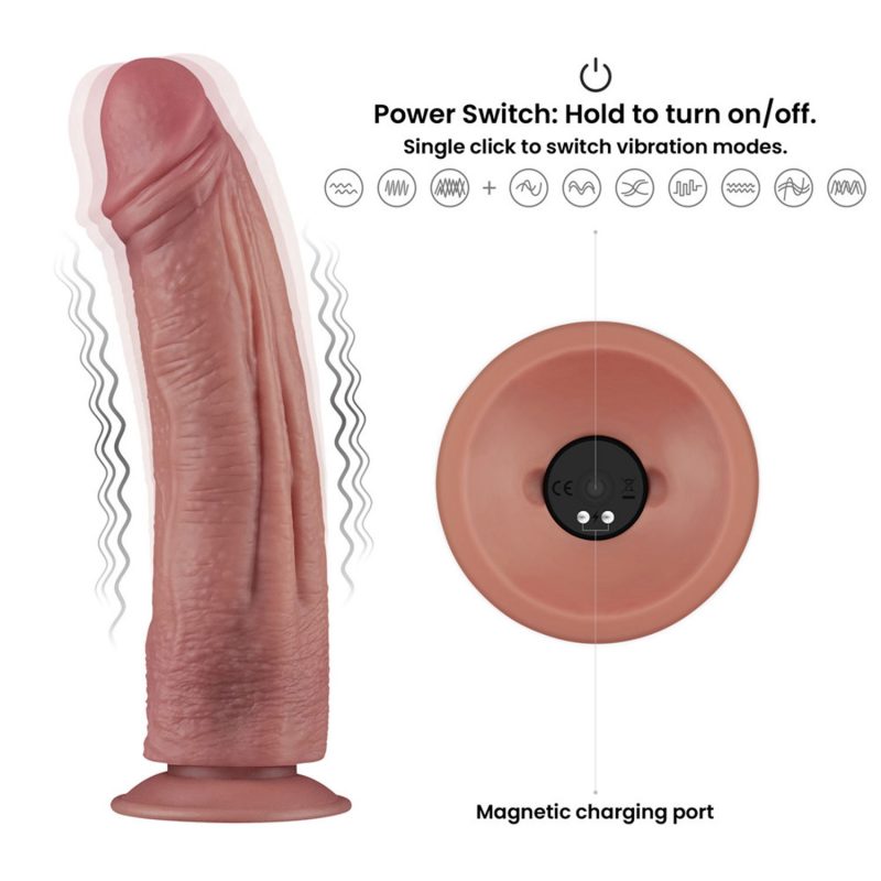 LoveToy - Power Cock 26,5 cm - Vibrerend Dual Desinty - Nude - Afbeelding 12