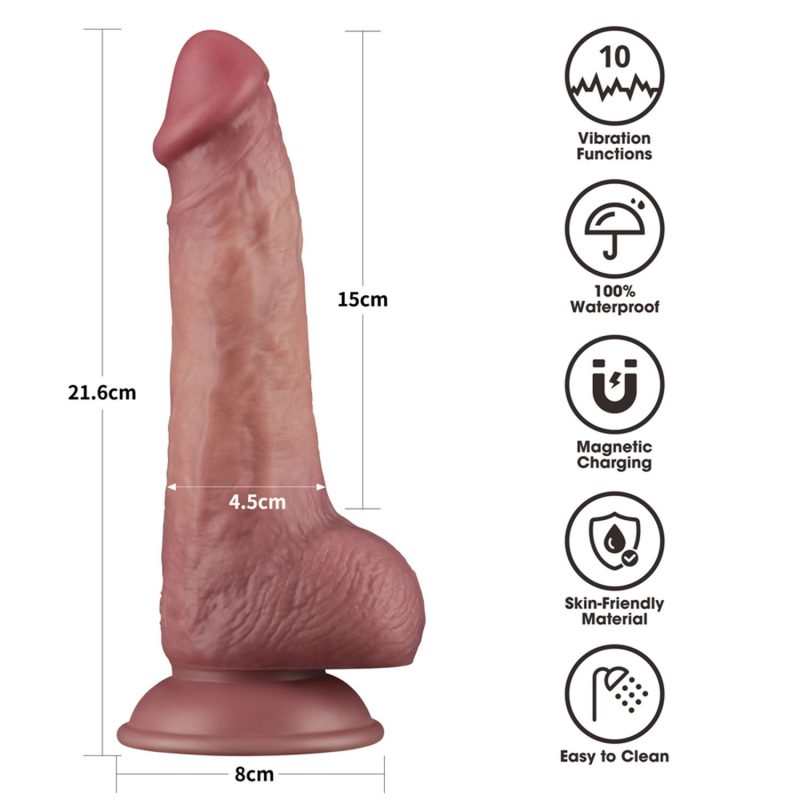 LoveToy - Power Cock 21,5 cm - Vibrerend Dual Desinty - Nude - Afbeelding 10