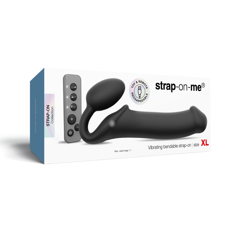 Strap-On-Me - Buigbare Strap-On Vibrator met Afstandsbediening Maat XL - Zwart - Afbeelding 7