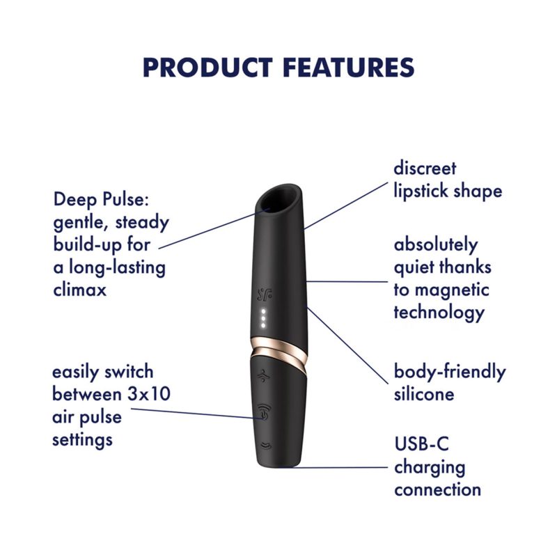 Satisfyer - Perfect Kiss - 3D Luchtpuls Lippenstift Vibrator - Zwart - Afbeelding 4