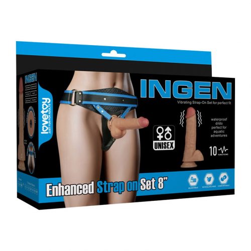 LoveToy - Ingen - Vibrating Enhanced Strap-on Set 8"/ 20 cm - Maat L/XL/2XL - Nude