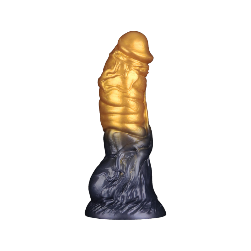 LoveToy - Dual Density Opblaasbare Dildo 7,5" / 19 cm - Goud/Zwart - Afbeelding 3