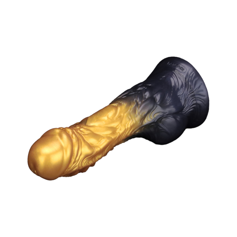LoveToy - Dual Density Opblaasbare Dildo 7,5" / 19 cm - Goud/Zwart - Afbeelding 6