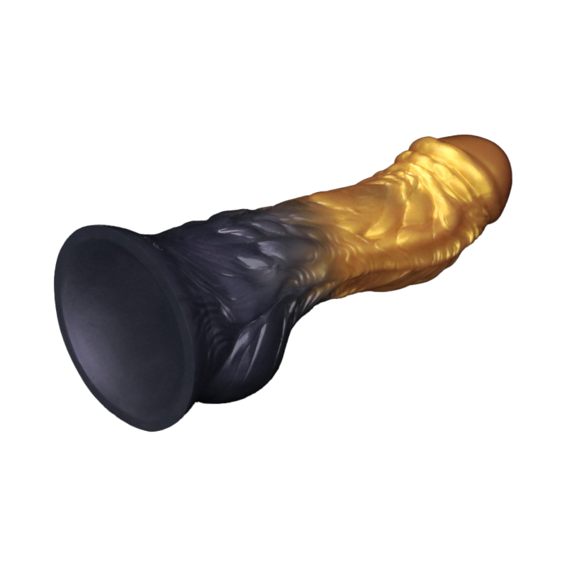 LoveToy - Dual Density Opblaasbare Dildo 7,5" / 19 cm - Goud/Zwart - Afbeelding 7