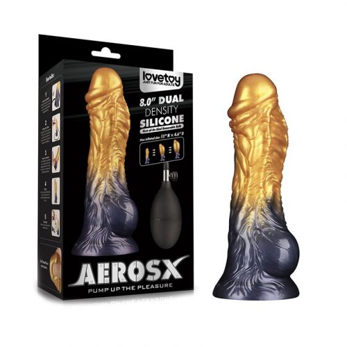 LoveToy - Dual Density Opblaasbare Dildo  8"/ 20 cm - Goud/Zwart