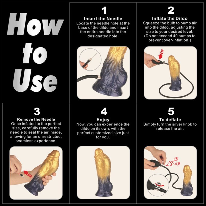 LoveToy - Dual Density Opblaasbare Dildo  8"/ 20 cm - Goud/Zwart - Afbeelding 10