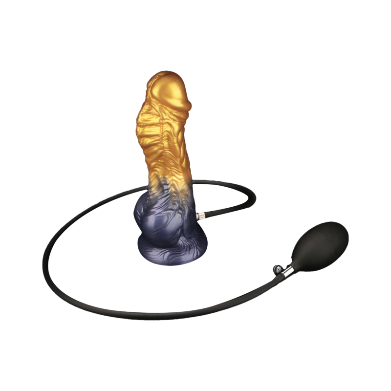 LoveToy - Dual Density Opblaasbare Dildo  8"/ 20 cm - Goud/Zwart - Afbeelding 2