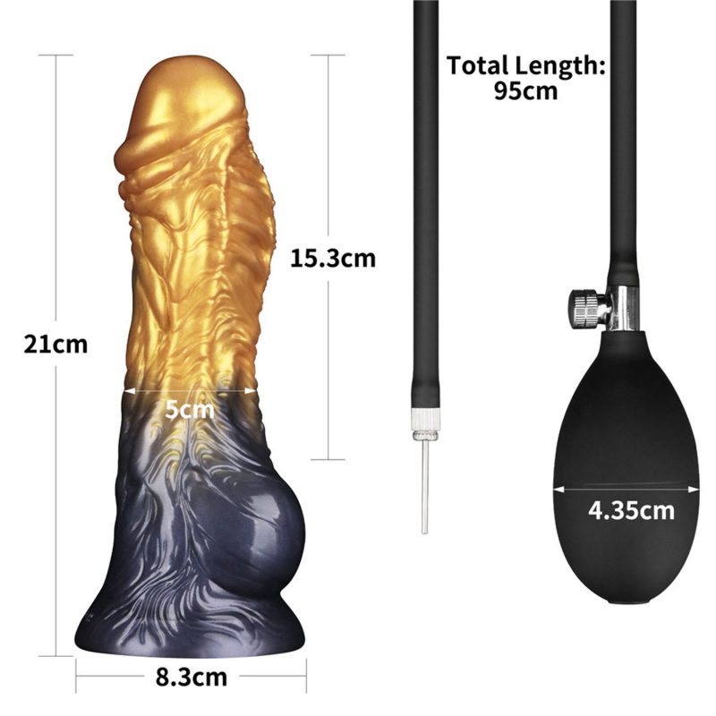 LoveToy - Dual Density Opblaasbare Dildo  8"/ 20 cm - Goud/Zwart - Afbeelding 5