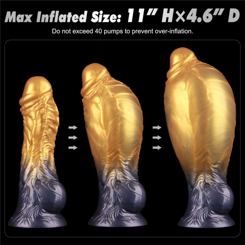 LoveToy - Dual Density Opblaasbare Dildo  8"/ 20 cm - Goud/Zwart - Afbeelding 11