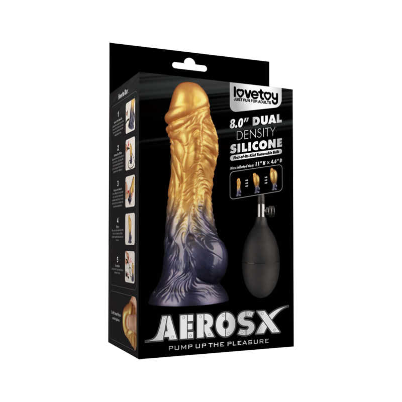 LoveToy - Dual Density Opblaasbare Dildo  8"/ 20 cm - Goud/Zwart - Afbeelding 12