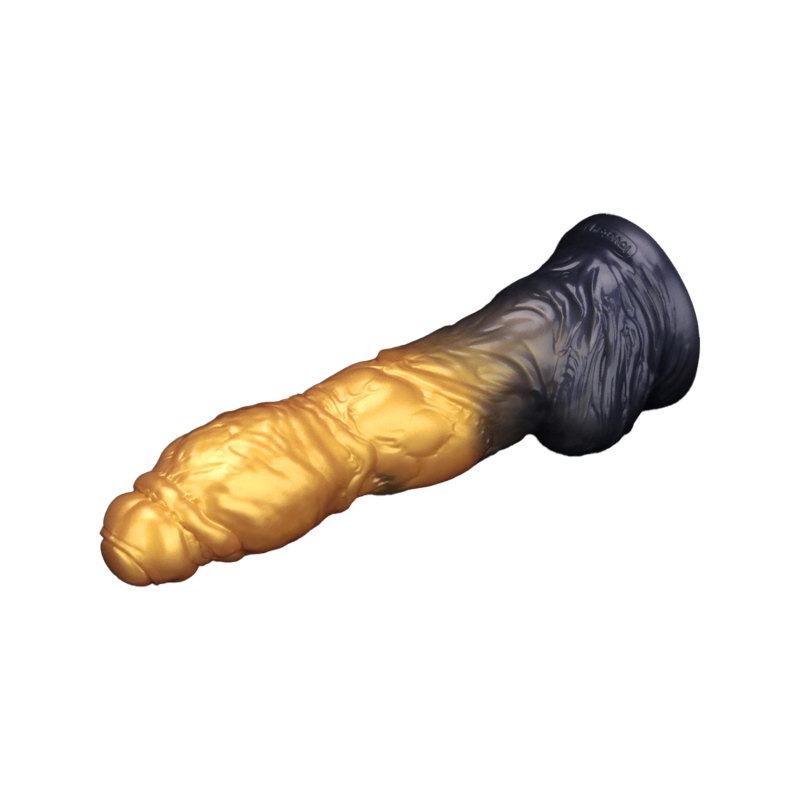 LoveToy - Dual Density Opblaasbare Dildo 10"/ 25 cm - Goud/Zwart - Afbeelding 6