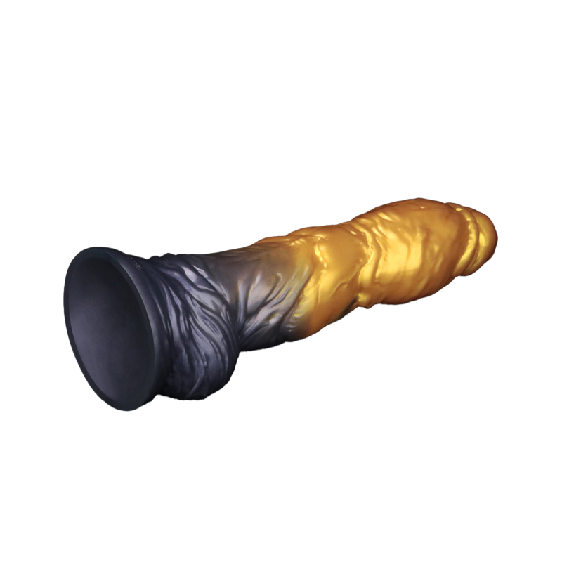 LoveToy - Dual Density Opblaasbare Dildo 10"/ 25 cm - Goud/Zwart - Afbeelding 7