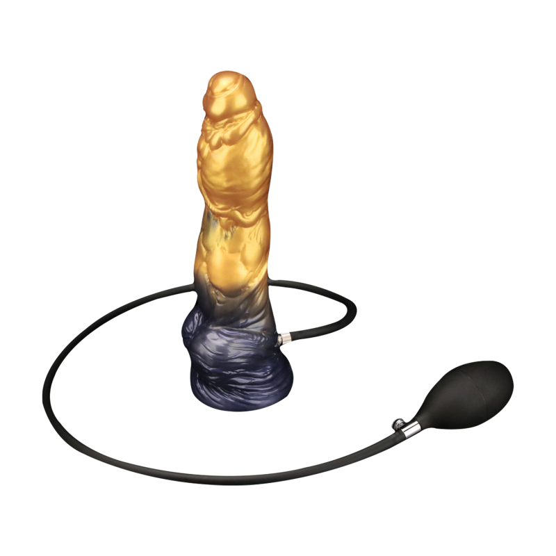 LoveToy - Dual Density Opblaasbare Dildo 10"/ 25 cm - Goud/Zwart - Afbeelding 2