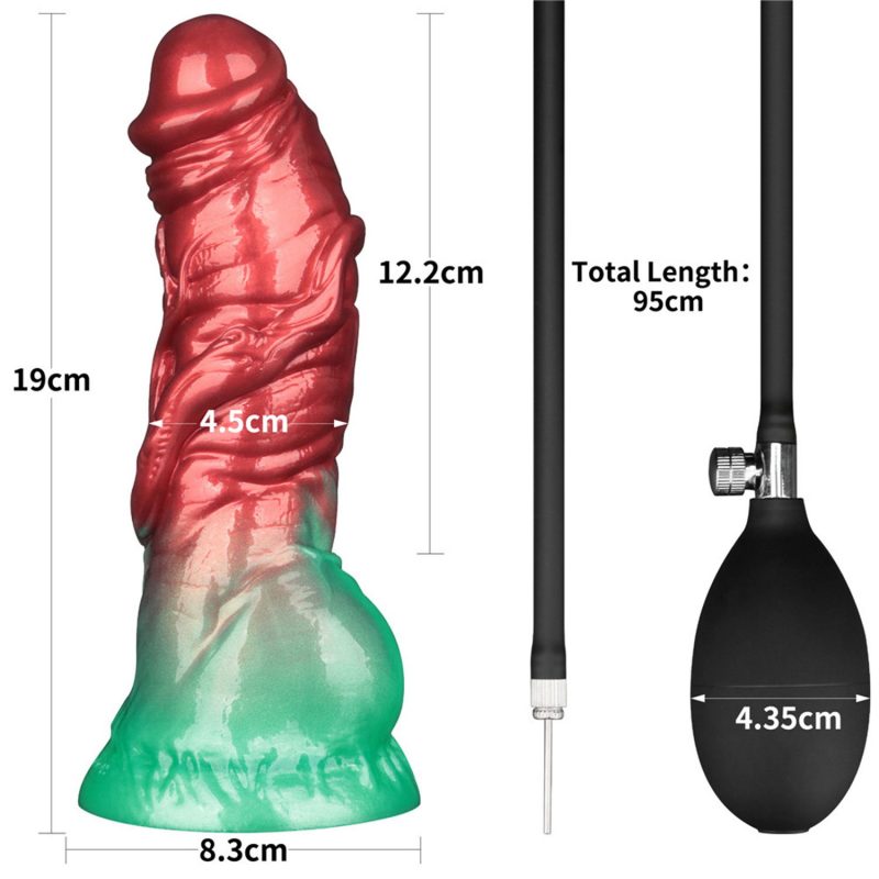 LoveToy - Dual Density Opblaasbare Dildo 7,5" / 19 cm - Rood/Groen - Afbeelding 5