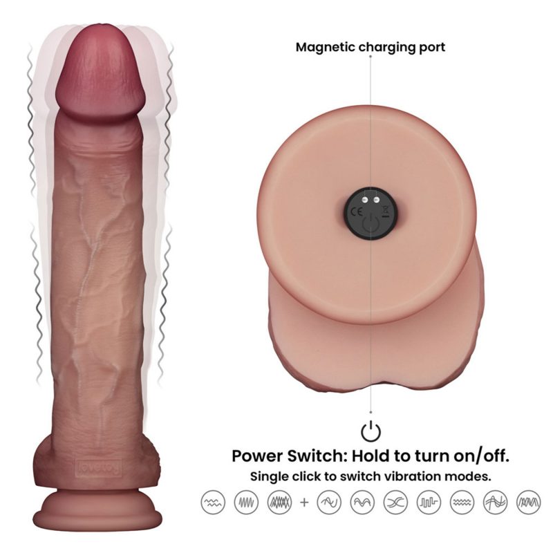 LoveToy - Vibrerende Sliding Skin Pro II met afstandsbediening - 10"/ 25 cm - Nude - Afbeelding 5