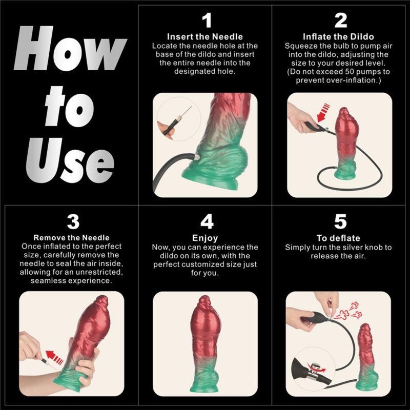 LoveToy - Dual Density Opblaasbare Dildo 10" / 25 cm - Rood/Groen - Afbeelding 7