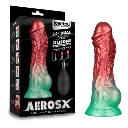 LoveToy - Dual Density Opblaasbare Dildo 8"/ 20 cm - Rood/Groen