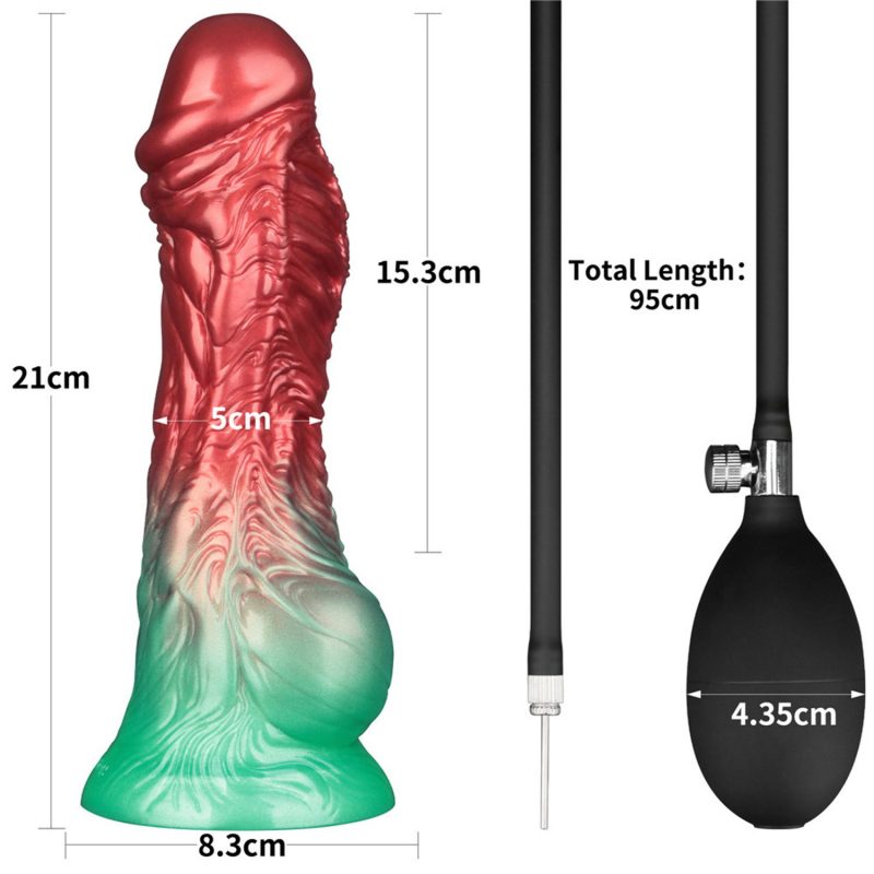 LoveToy - Dual Density Opblaasbare Dildo 8"/ 20 cm - Rood/Groen - Afbeelding 4