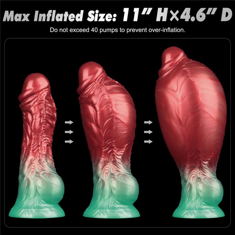 LoveToy - Dual Density Opblaasbare Dildo 8"/ 20 cm - Rood/Groen - Afbeelding 7