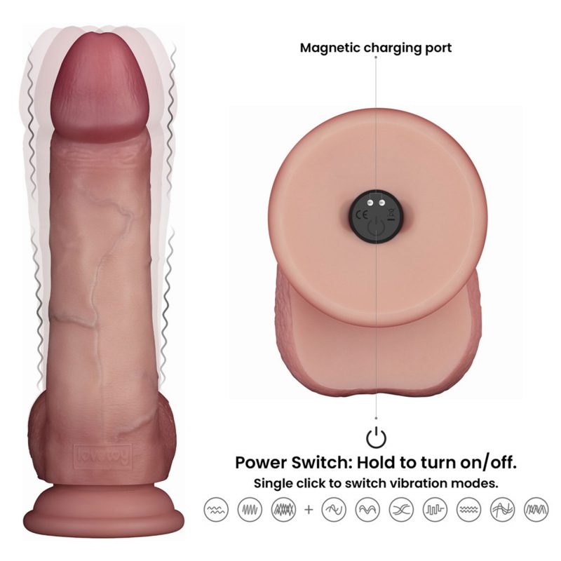 LoveToy - Vibrerende Sliding Skin Pro II met afstandsbediening -  8" / 20 cm - Nude - Afbeelding 4