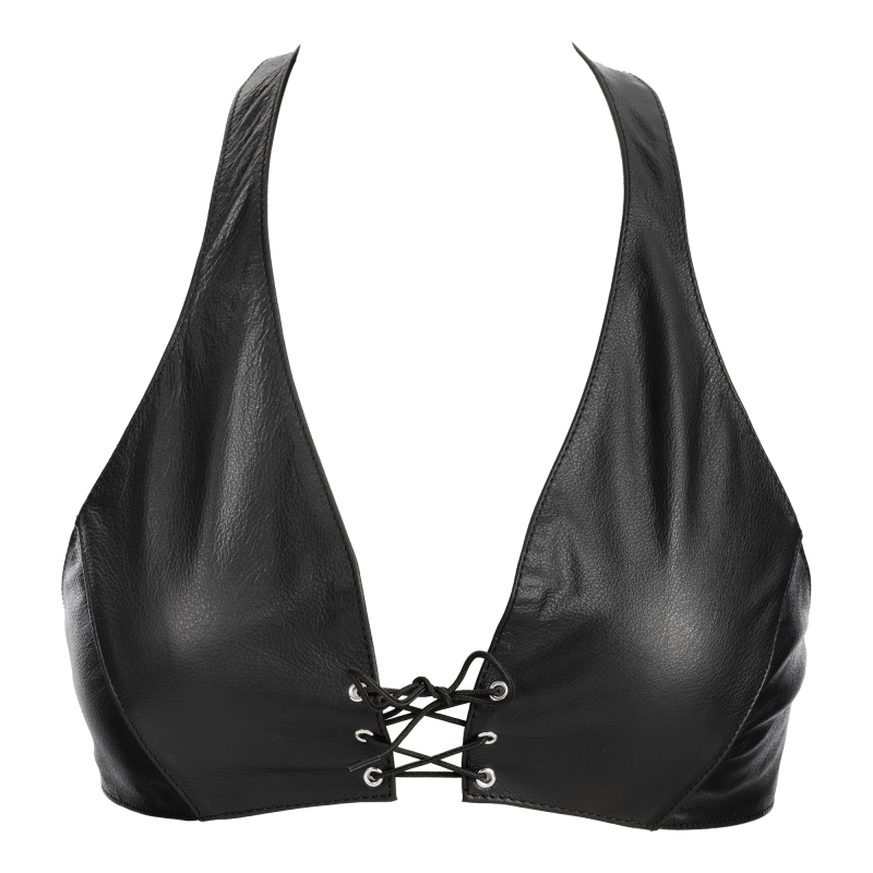 Rimba Bondage Play - Lederen Bustier met Vetersluiting - Zwart - Afbeelding 4