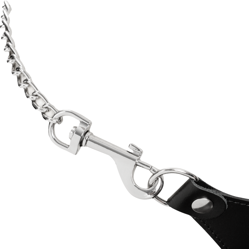 Rimba Bondage Play - Lederen string met afneembare kettingen - Zwart & Zilver - Afbeelding 7
