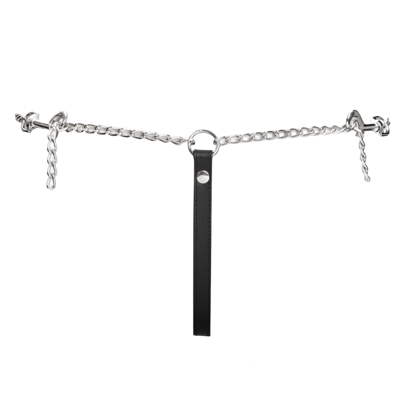 Rimba Bondage Play - Lederen string met afneembare kettingen - Zwart & Zilver - Afbeelding 8