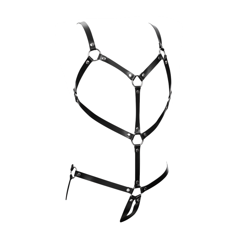 Rimba Bondage Play - Lederen Bodyharnas - Zwart - Afbeelding 4