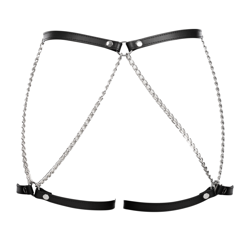 Rimba Bondage Play - Lederen Bondage Harnas met Metalen Kettingen - Zwart & Zilver - Afbeelding 5