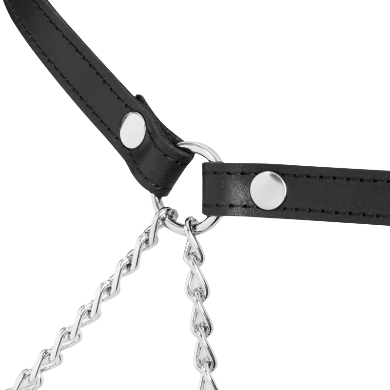 Rimba Bondage Play - Lederen Bondage Harnas met Metalen Kettingen - Zwart & Zilver - Afbeelding 8