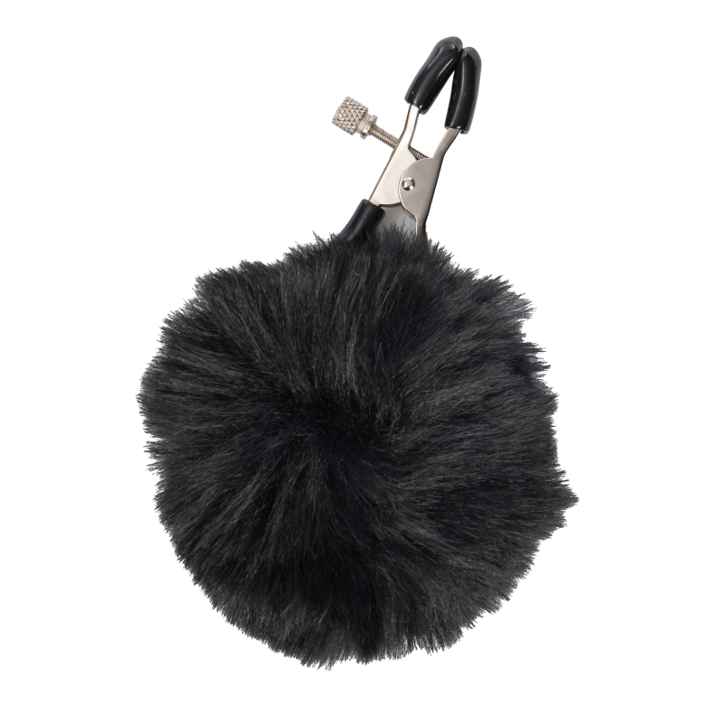 Rimba Bondage Play - Tepelklemmen met pompons - Zwart - Afbeelding 4