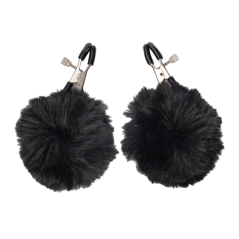 Rimba Bondage Play - Tepelklemmen met pompons - Zwart