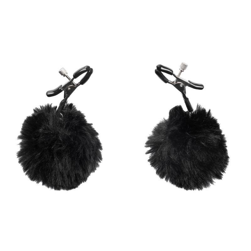 Rimba Bondage Play - Tepelklemmen met pompons - Zwart - Afbeelding 5