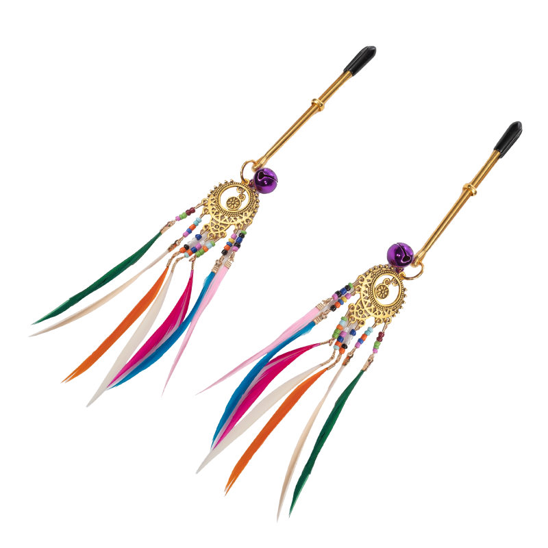 Rimba Bondage Play - Tepelklemmen met veren - Multicolor - Afbeelding 2