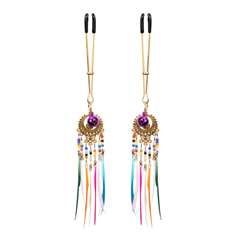 Rimba Bondage Play - Tepelklemmen met veren - Multicolor