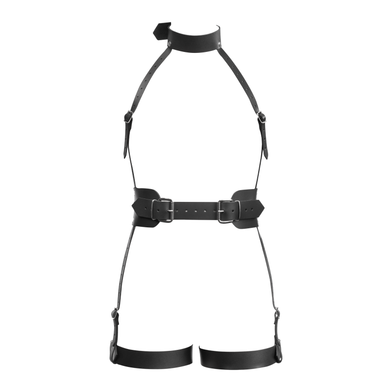Rimba Bondage Play - Lederen Full Body Bondage Harnas - Zwart - Afbeelding 4