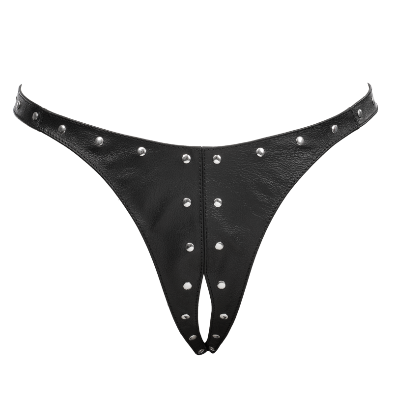 Rimba Bondage Play - Open Lederen String met Decoratie - Zwart - Afbeelding 4
