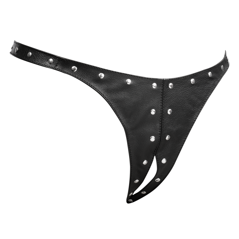 Rimba Bondage Play - Open Lederen String met Decoratie - Zwart - Afbeelding 5